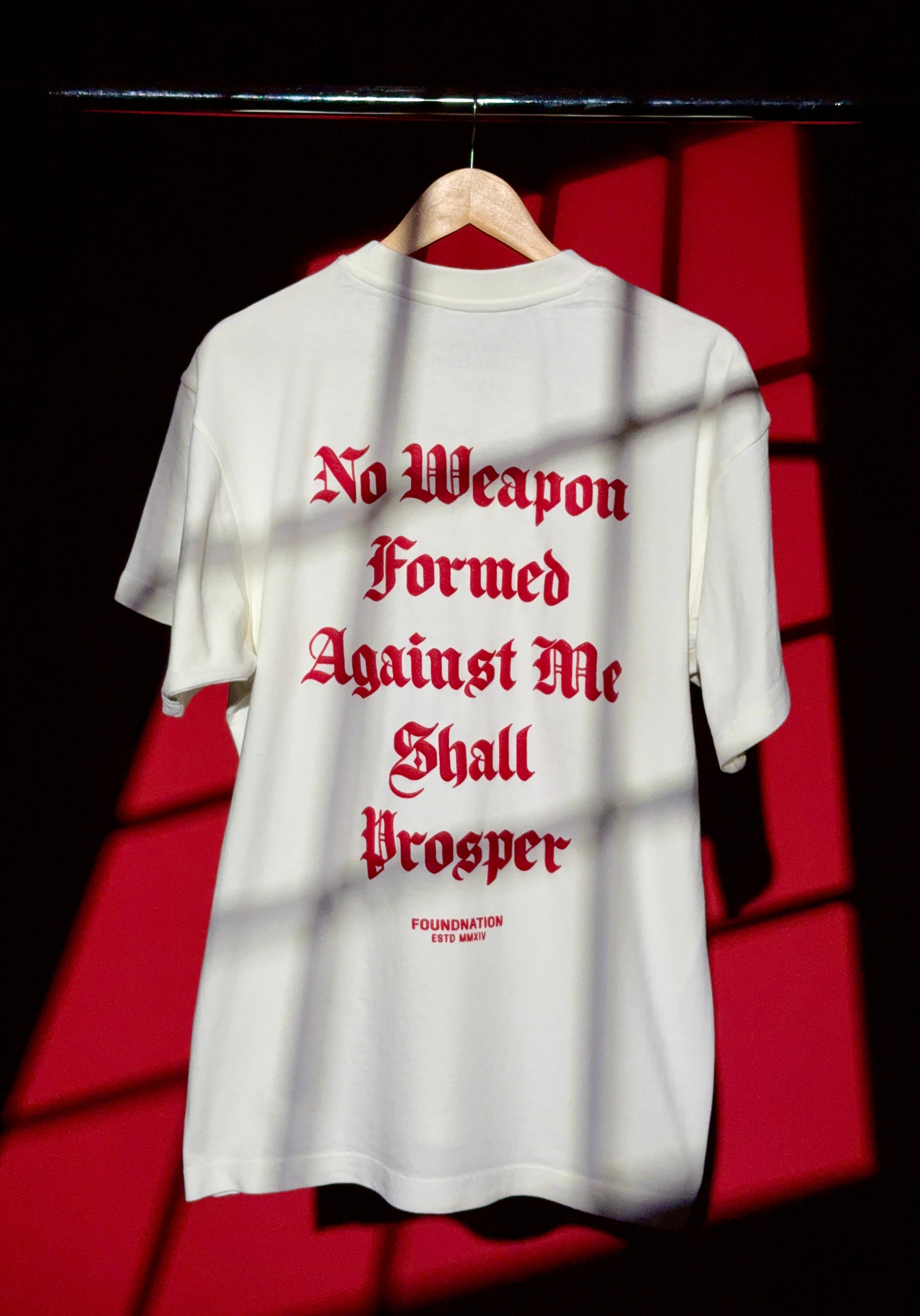 WHITE & RED POWERED BY GOD TEE