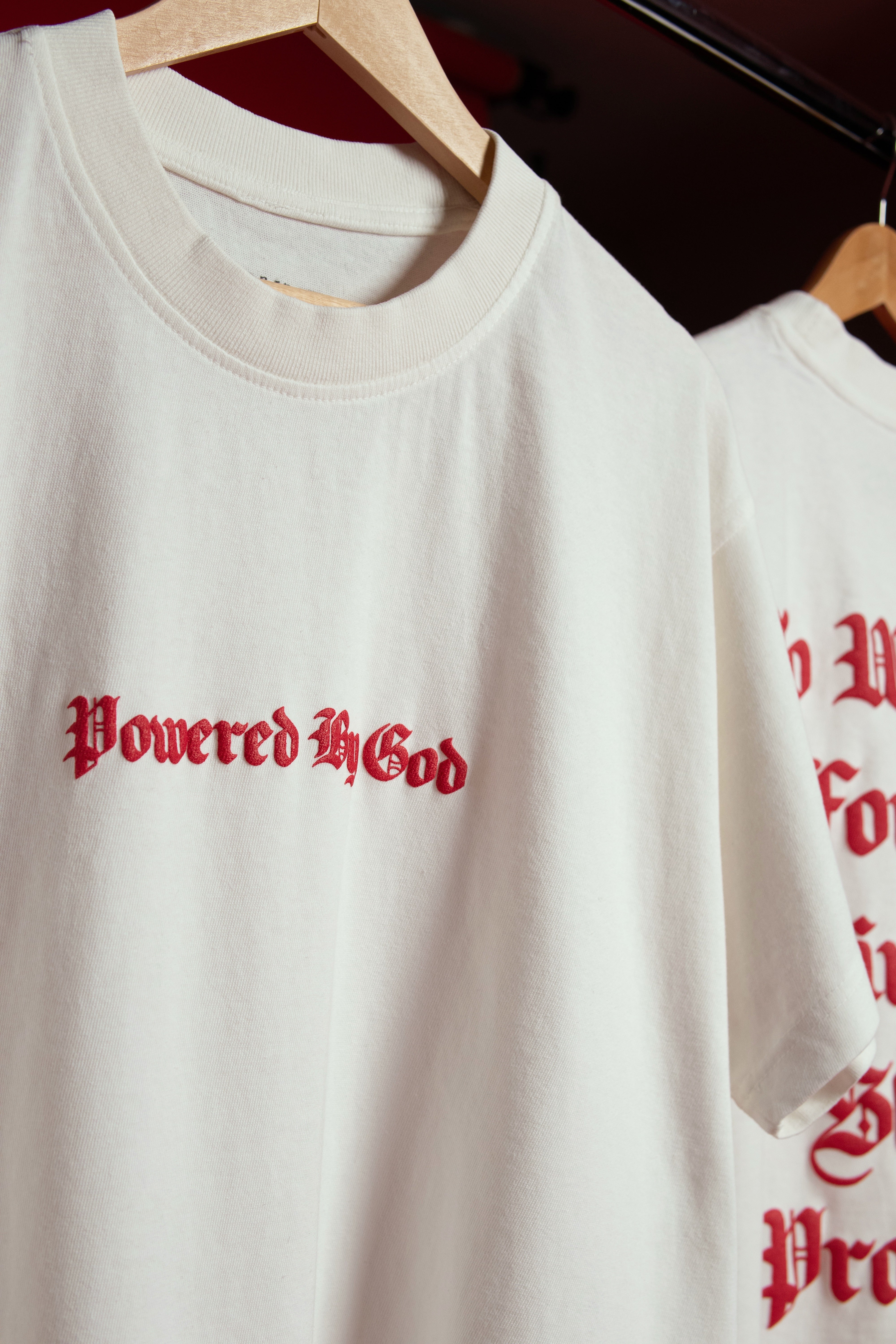 WHITE & RED POWERED BY GOD TEE