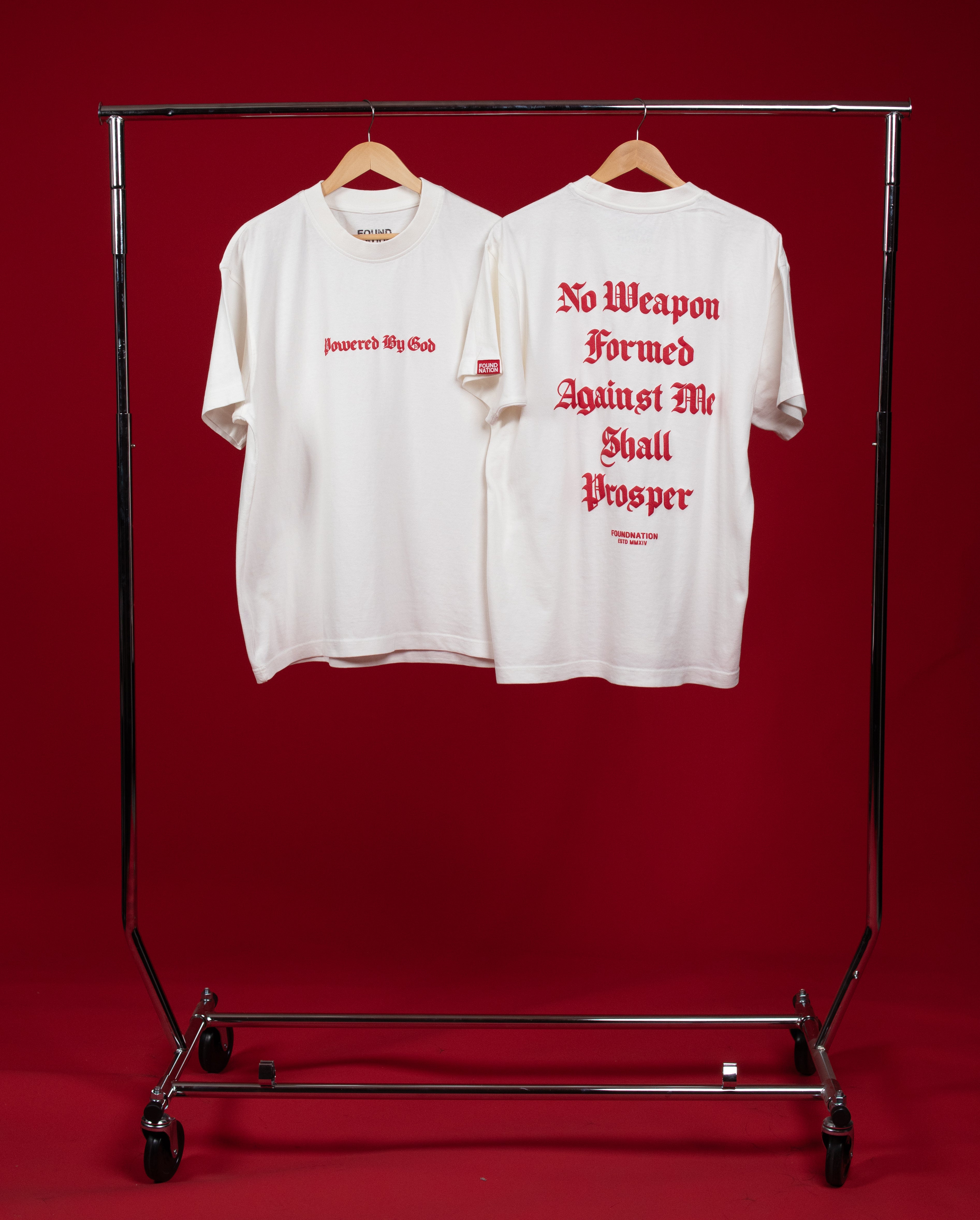 WHITE & RED POWERED BY GOD TEE