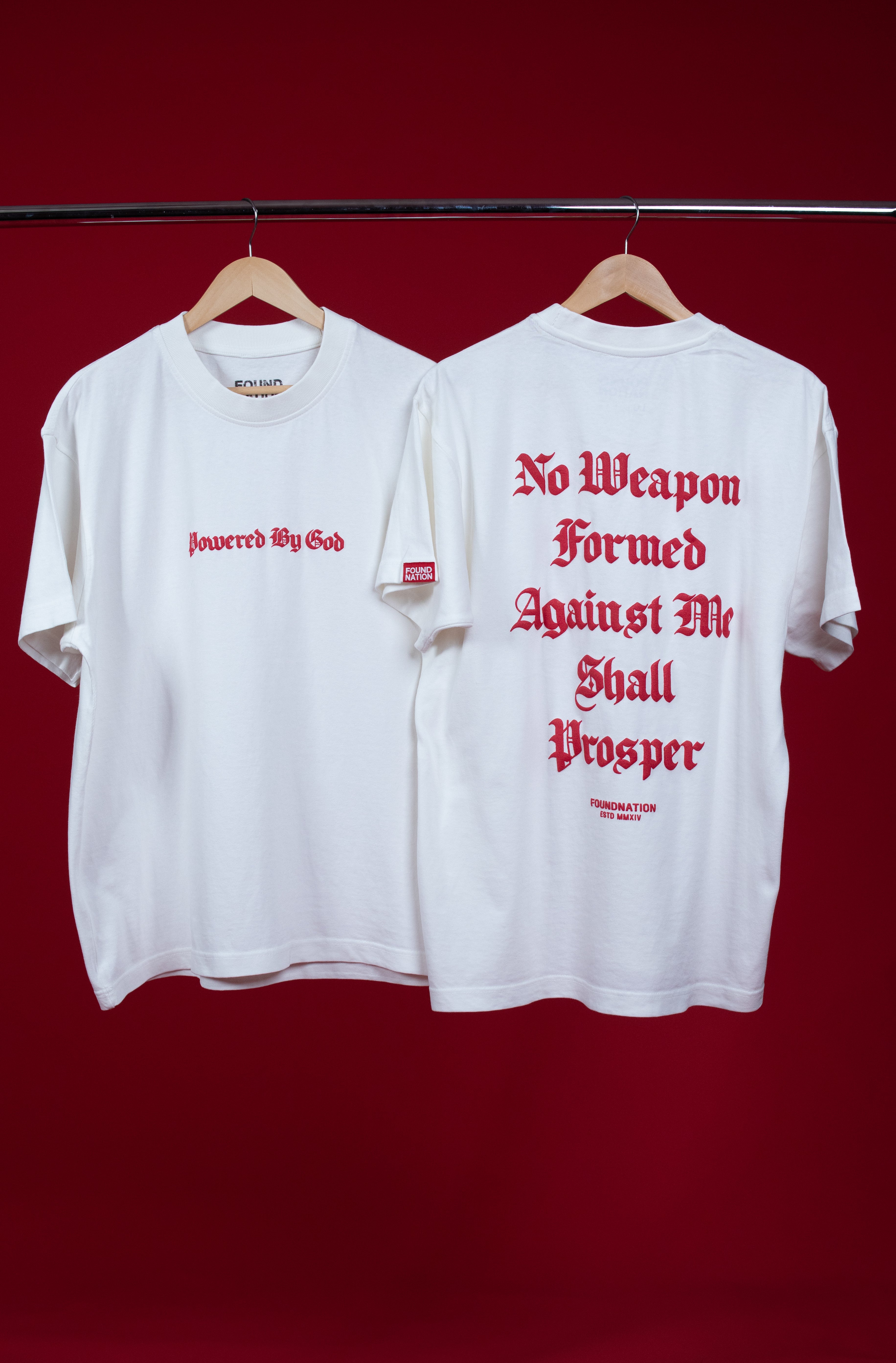 WHITE & RED POWERED BY GOD TEE