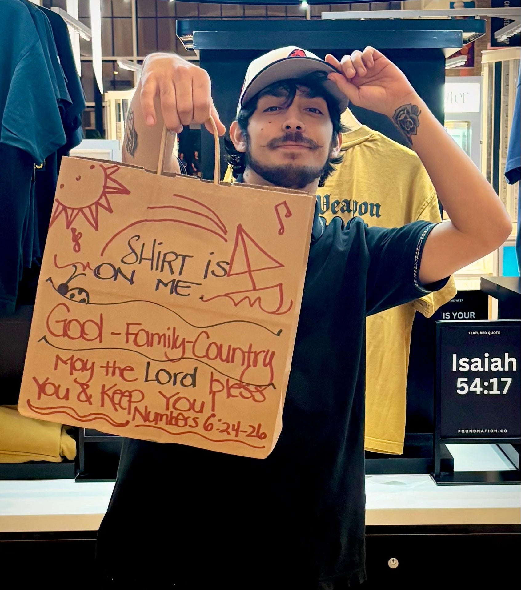"This Shirt's On Me" Pay-It-Forward Bag Given and Received