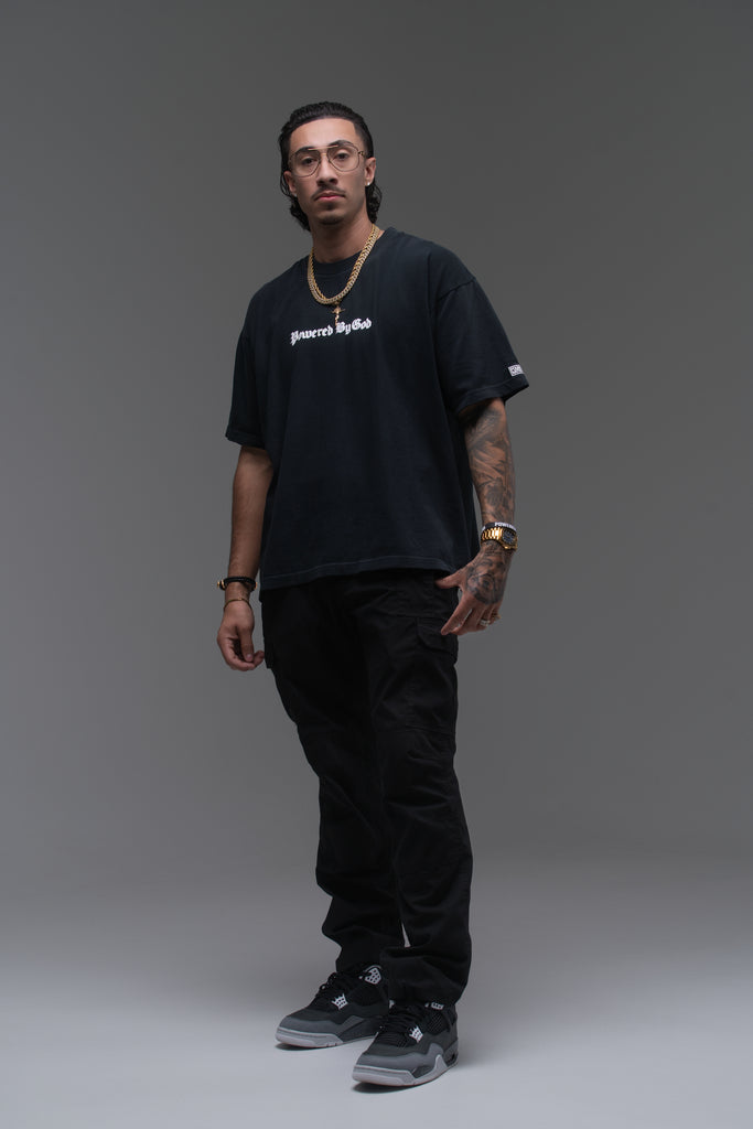 VINTAGE BLACK POWERED BY GOD TEE