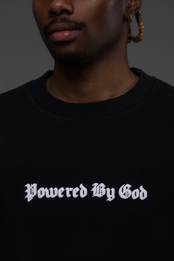 VINTAGE BLACK POWERED BY GOD TEE