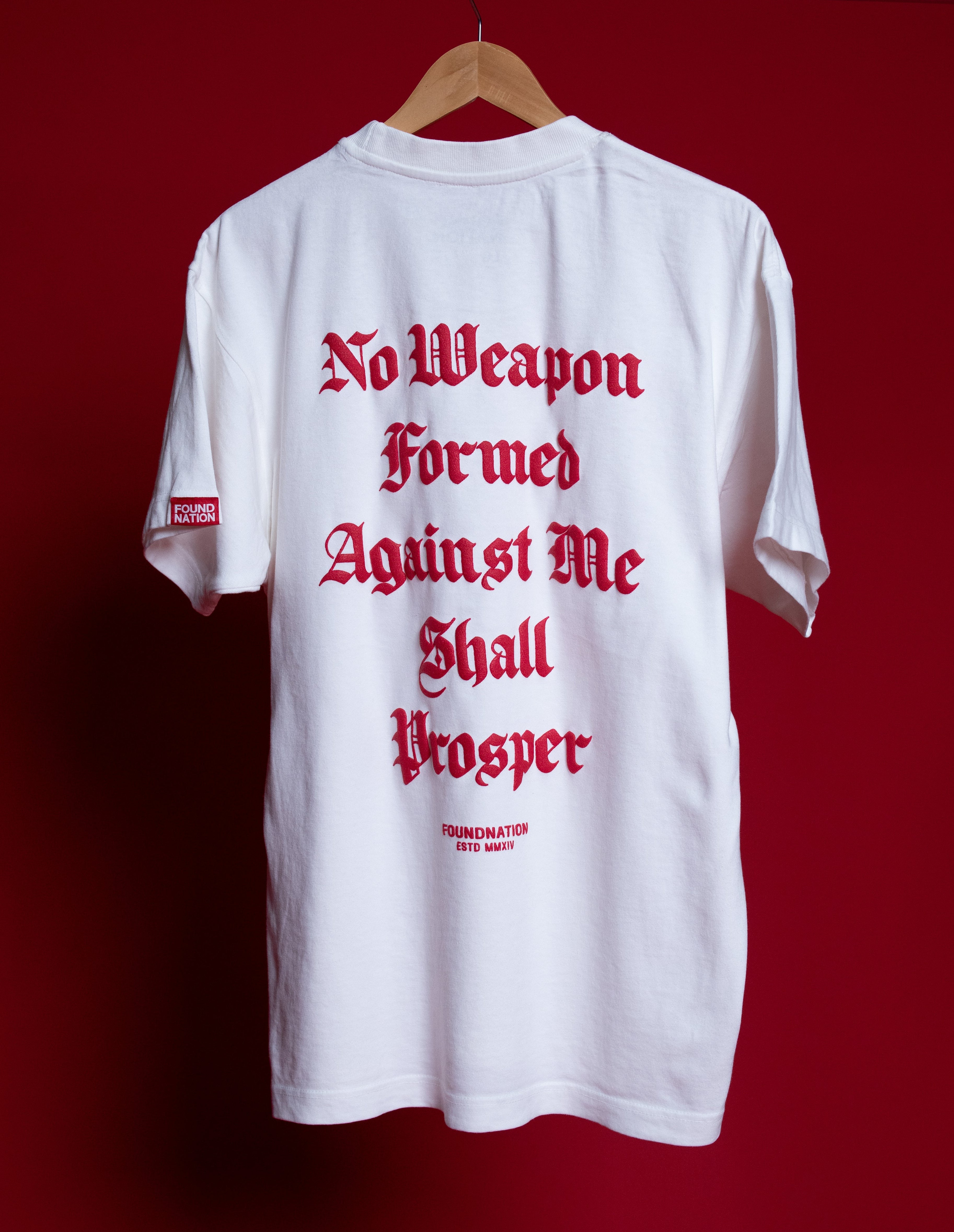 WHITE & RED POWERED BY GOD TEE